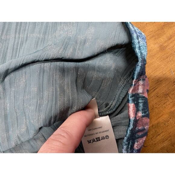 Anthropologie Faustine Velvet Peasant Blouse Medium Green Pink Oversized Boho - Picture 12 of 13